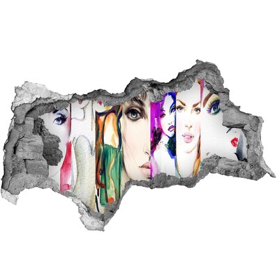 3D muursticker gescheurde muur Vrouwenportretten in een gat in de muur
