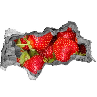 3D muursticker gescheurde muur Sappige aardbeien in beton