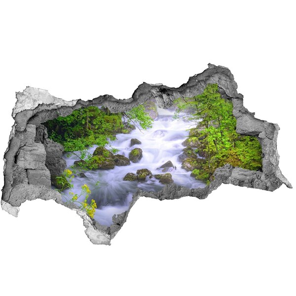 Wandsticker 3D doorkijk Waterval in het groene bos