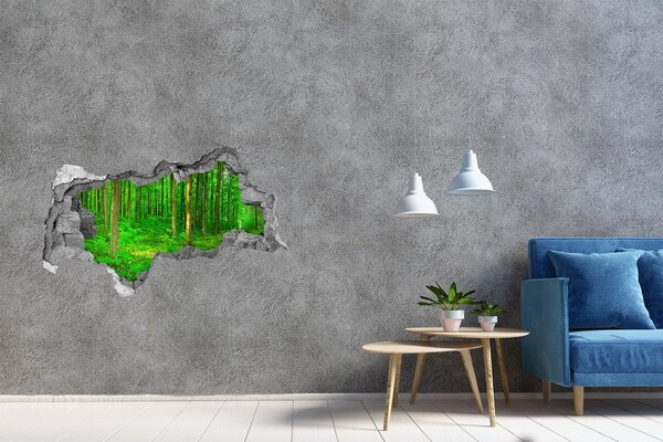 3D sticker gat in stenen muur Groen bos in een gat in de muur