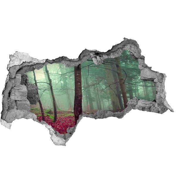 Zelfklevende 3D wandsticker illusie Betoverd bos in de mist