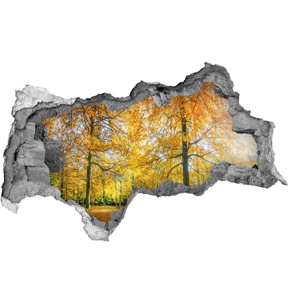 3D muursticker gescheurde muur Gouden herfst in het bos