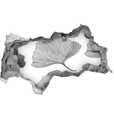 3D sticker gat in stenen muur Bladeren in beton