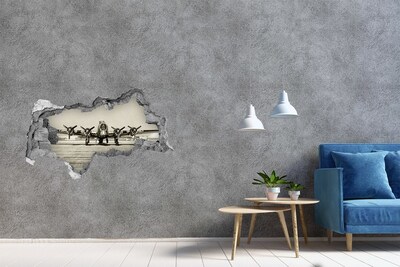 3D muursticker gescheurde muur Een oud vliegtuig op het vliegveldplatform.