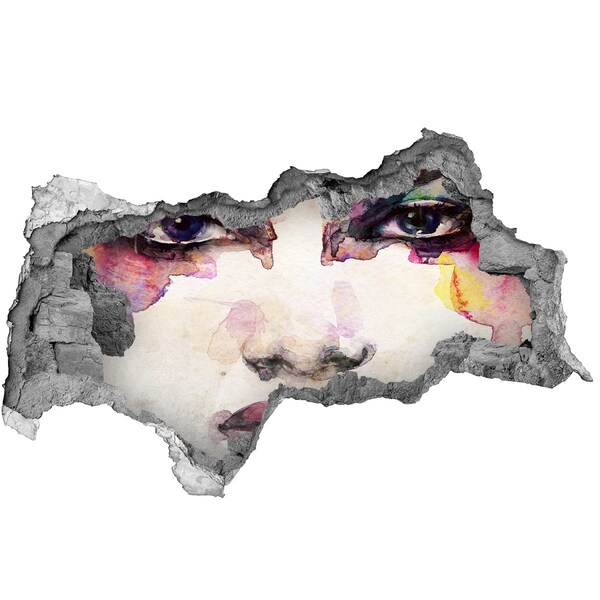 3D sticker gat in stenen muur Het gezicht in de verwoeste muur