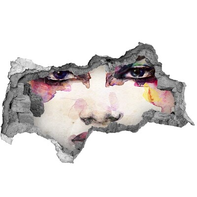 3D sticker gat in stenen muur Het gezicht in de verwoeste muur