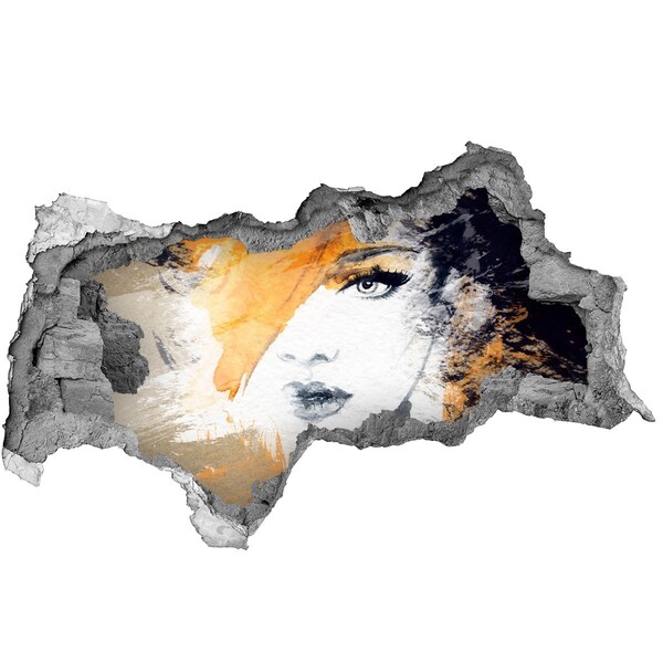 Zelfklevende 3D wandsticker illusie Portret in gouden tinten