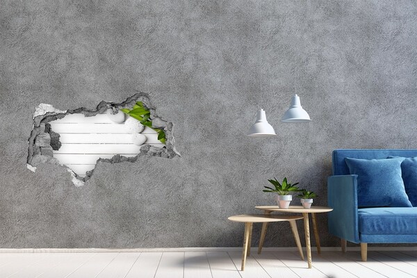 Zelfklevende 3D wandsticker illusie Een groene oase in beton.