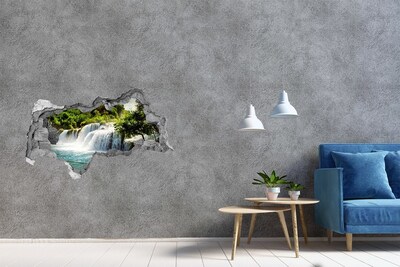 Wandsticker 3D doorkijk Een waterval te midden van het groen.