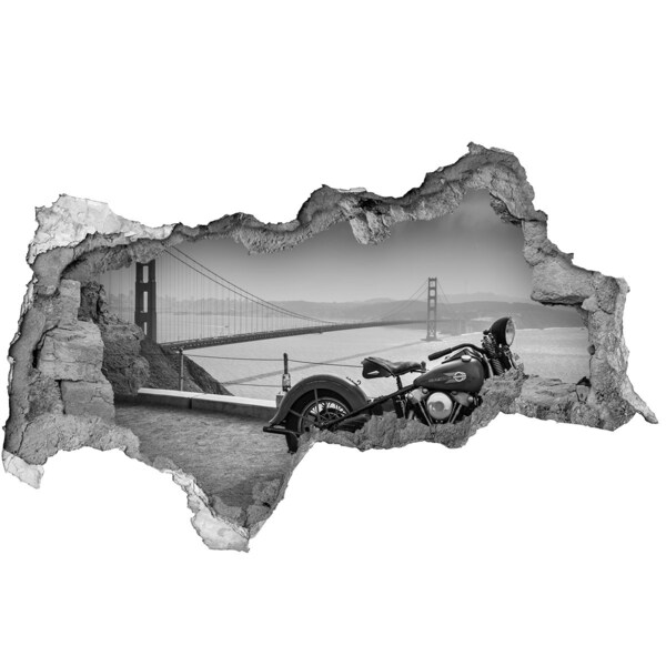 3D sticker gat in stenen muur Motorrijden bij de Golden Gate Bridge