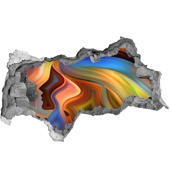 Wandsticker 3D doorkijk Een kleurrijk landschap in een gat in de muur.