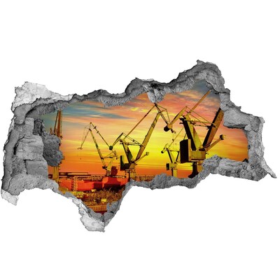 3D muursticker gescheurde muur Zonsondergang boven de haven