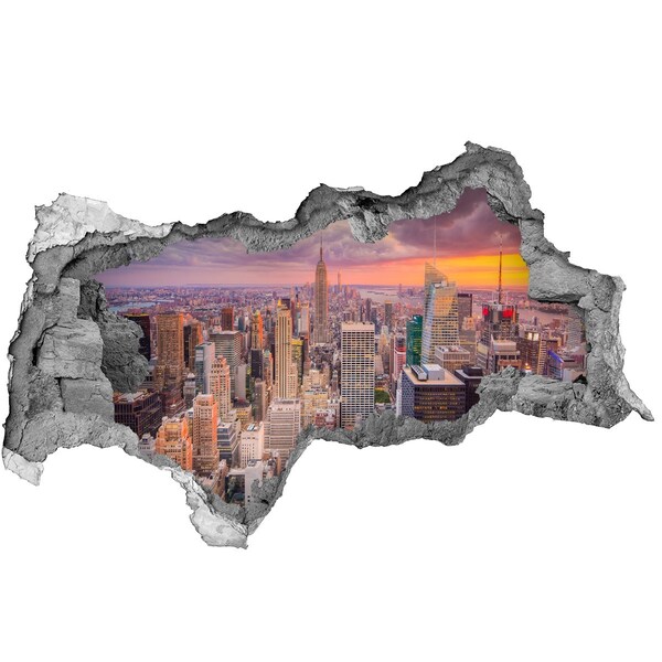 Zelfklevende 3D wandsticker illusie New York bij zonsondergang
