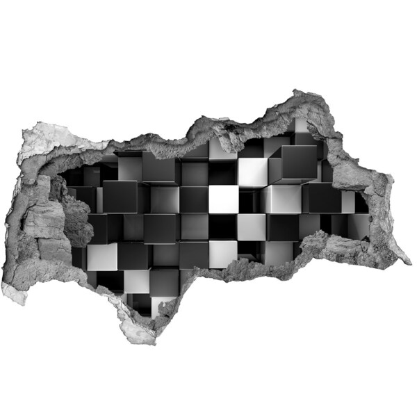 Wandsticker 3D doorkijk Zwart-witte kubussen in de muur