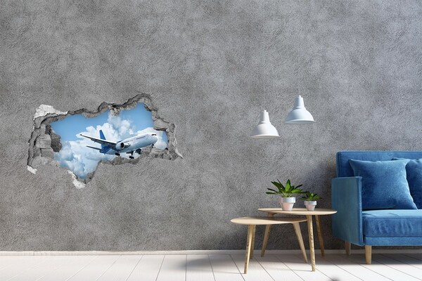 3D muursticker gescheurde muur Vliegen in de wolken