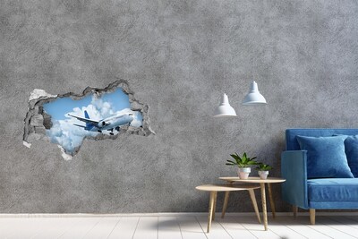3D muursticker gescheurde muur Vliegen in de wolken