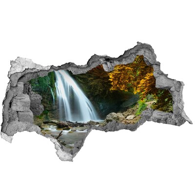 3D muursticker gescheurde muur Waterval in het herfstbos