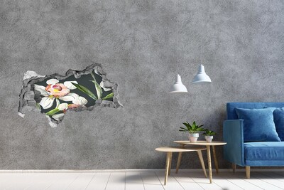 3D muursticker gescheurde muur Bloemen in beton