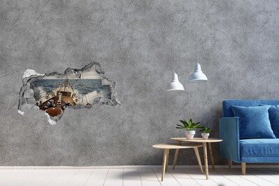 Wandsticker 3D doorkijk Een jacht op zee