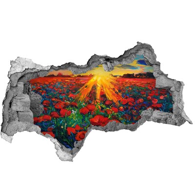 3D sticker gat in stenen muur Bloemenweide in de zon