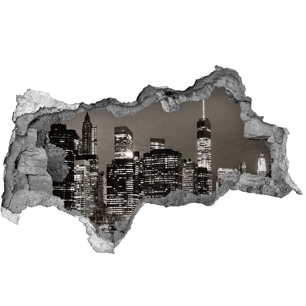 Zelfklevende 3D wandsticker illusie De skyline van New York 's nachts