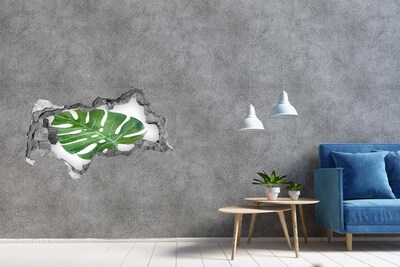 3D muursticker gescheurde muur Groene monstera in beton
