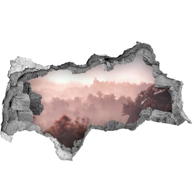 3D sticker gat in stenen muur Berglandschap in de ochtend