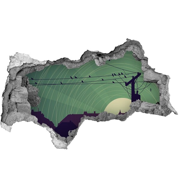 3D sticker gat in stenen muur Zonsondergang in de stad