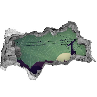 3D sticker gat in stenen muur Zonsondergang in de stad
