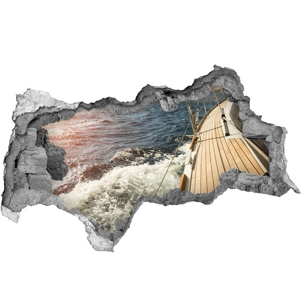 Wandsticker 3D doorkijk Vaar over een stormachtige zee