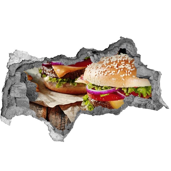 Wandsticker 3D doorkijk Sappige hamburger van Hole-in-the-Wall