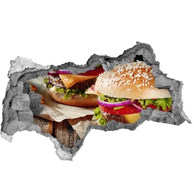 Wandsticker 3D doorkijk Sappige hamburger van Hole-in-the-Wall
