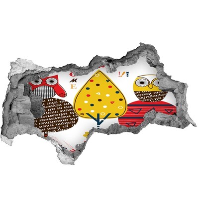 3D muursticker gescheurde muur Kleurrijke bomen in een gat in de muur