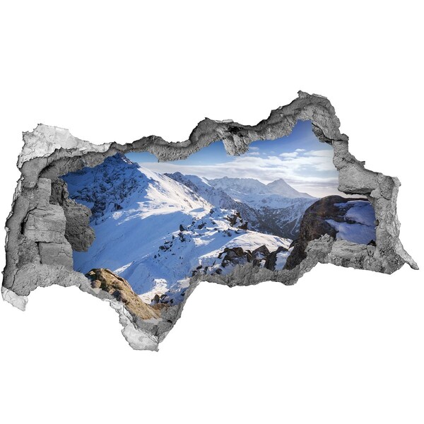 Wandsticker 3D doorkijk Berglandschap in winterse tinten