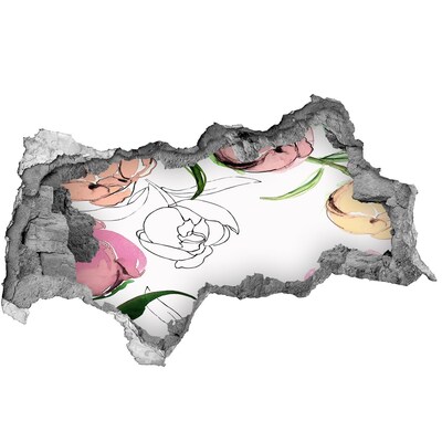 Zelfklevende 3D wandsticker illusie Een bloemenmuurschildering achter een beschadigde muur