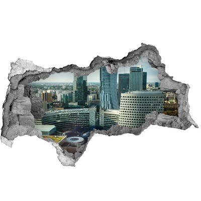 3D sticker gat in stenen muur Uitzicht op de moderne stad