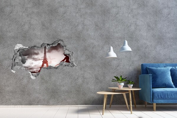 3D sticker gat in stenen muur De Eiffeltoren in Parijs