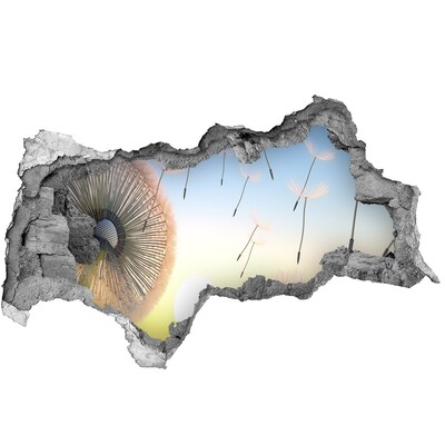 Zelfklevende 3D wandsticker illusie Paardenbloemen tegen de achtergrond van de zonsondergang