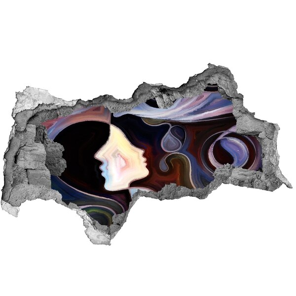 Wandsticker 3D doorkijk Gezichten in de chaos van kleuren