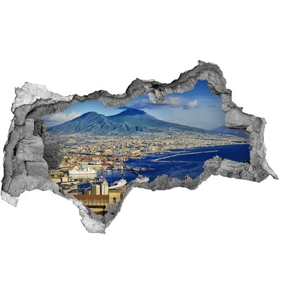 Wandsticker 3D doorkijk Uitzicht op Napels met de Vesuvius op de achtergrond.