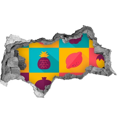 3D muursticker gescheurde muur Fruitmuurschildering in een gat in de muur