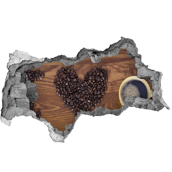 Wandsticker 3D doorkijk Koffie en een hart vol bonen