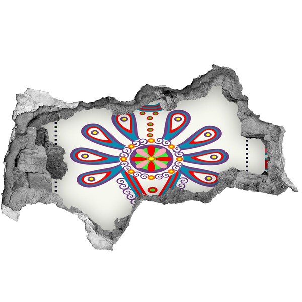 3D sticker gat in stenen muur Een kleurrijk patroon tegen de achtergrond van een beschadigde muur.