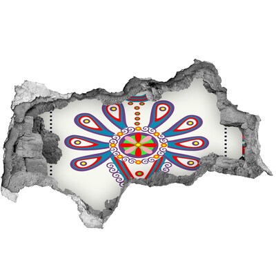 3D sticker gat in stenen muur Een kleurrijk patroon tegen de achtergrond van een beschadigde muur.