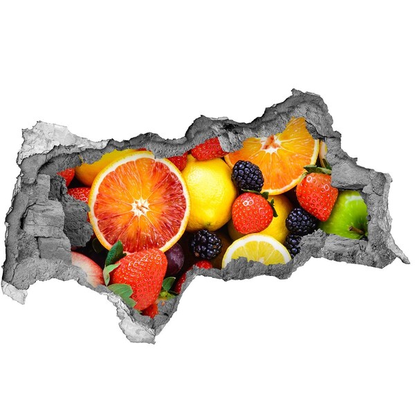Wandsticker 3D doorkijk Fruitexplosie achter de muur