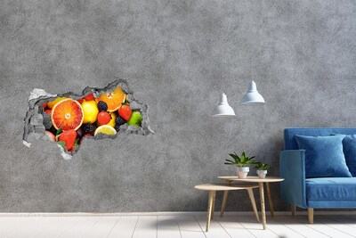 Wandsticker 3D doorkijk Fruitexplosie achter de muur