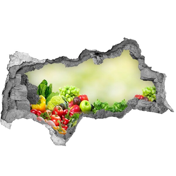 Wandsticker 3D doorkijk Fruit en groenten in de tuin