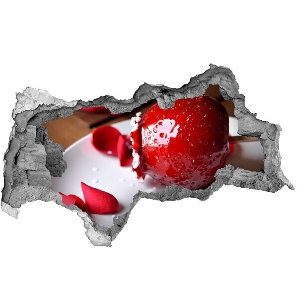 Zelfklevende 3D wandsticker illusie Sappige aardbei in de ruïnes