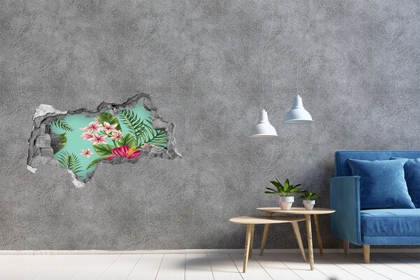 3D muursticker gescheurde muur Tropisch paradijs met bloemen
