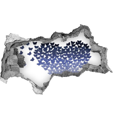 3D sticker gat in stenen muur Vlinders in de blauwe diepte